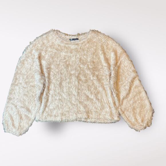 Zara Peach Furry Funky Indie Boho Long Sleeved Sweater Size S - Picture 1 of 10